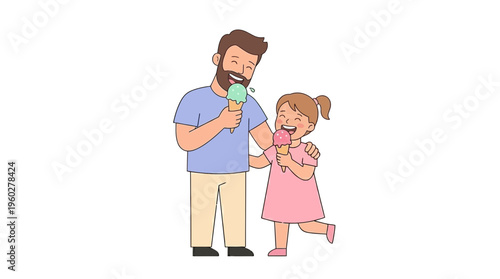 A joyful father and his happy daughter celebrate father's day with delicious ice cream cones, sharing a sweet moment of family bonding and affection
