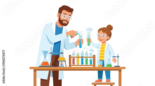 Cherished father's day celebration Loving dad and his child engage in an exciting science experiment, fostering curiosity and learning together