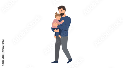 A loving father carries his daughter on his arms, celebrating father's day with tenderness and affection