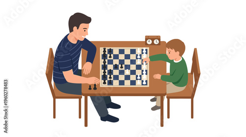 Father's Day chess match a father teaches his son the game of strategy and intellect