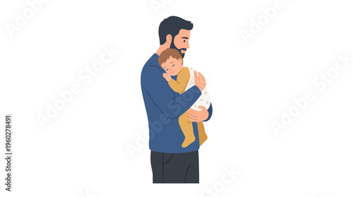 Celebrating the unbreakable bond on Father's Day, a loving dad cradles his sleeping baby in a tender embrace, symbolizing care and devotion