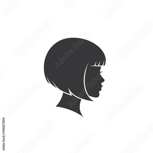 Woman head silhouette with short bob haircut profile view