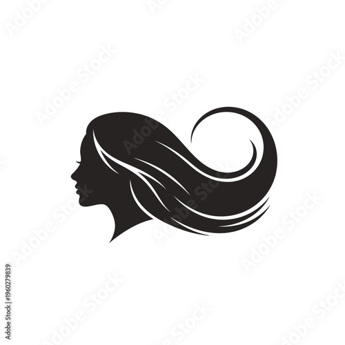 Woman's silhouette with long flowing hair in profile