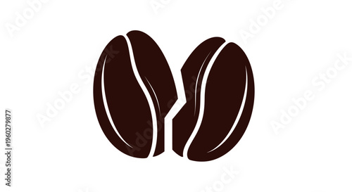 Two coffee beans with one split on a white background