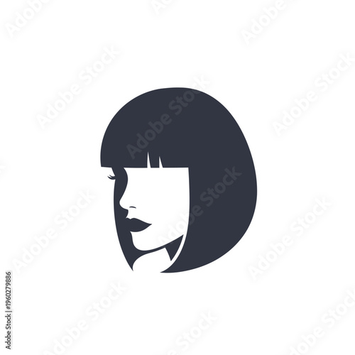 Woman head profile with bob haircut minimalist icon