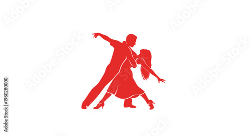 Red silhouette of a couple dancing passionately
