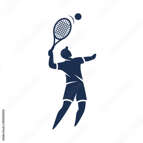 Professional tennis player silhouette hitting a serve
