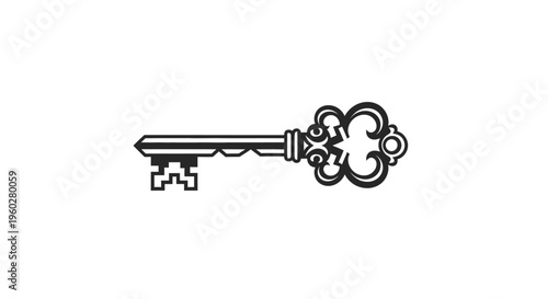 Ornate antique skeleton key icon black on white background