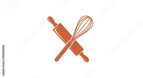 Orange rolling pin and whisk crossed icon