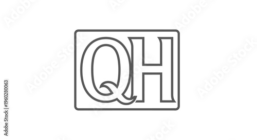 Monogram Q and H letters in outlined rectangular frame