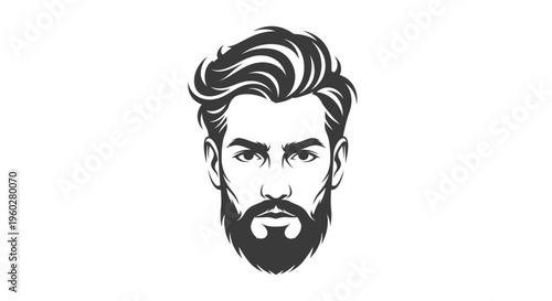 Modern minimalist man's face with beard and wavy hair