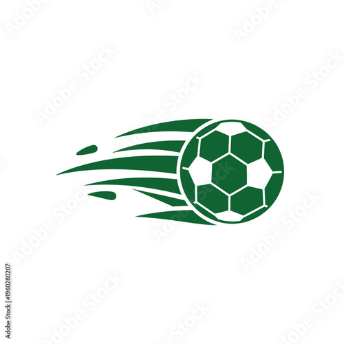 Green soccer ball in motion with speed lines illustration