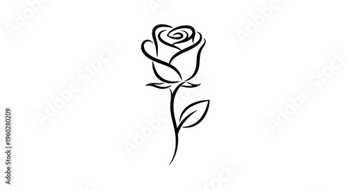 Minimalist black outline drawing of a single rose flower