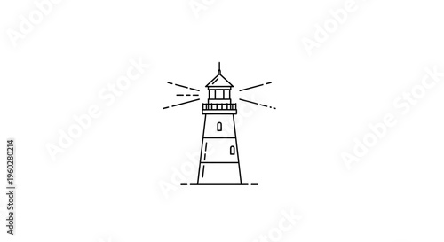 Lighthouse outline icon with radiating light on white background