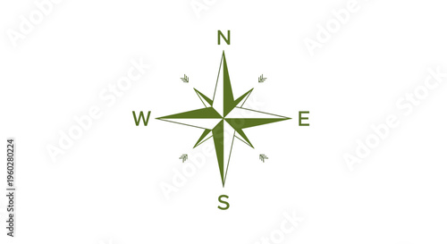 Green compass rose symbol with cardinal directions N S E W
