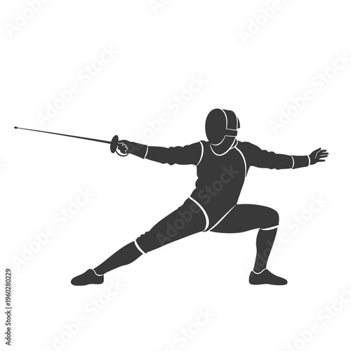 Fencer in lunge position silhouette icon for sport concept