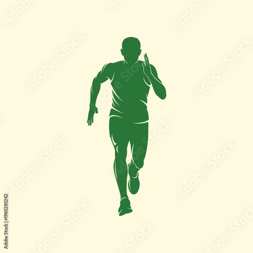 Green silhouette of a running man athlete in motion