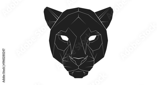 Geometric black panther head on white background