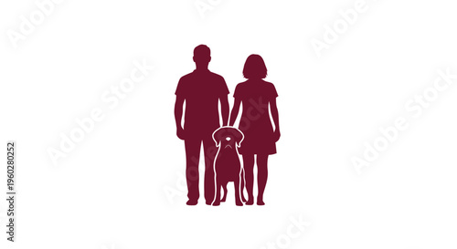 Family with dog silhouettes against white background