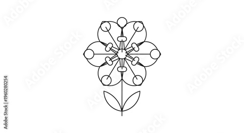 Geometric line art flower illustration on white background