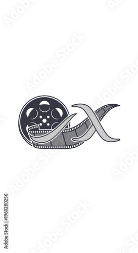 Film reel and crossed strip forming X icon