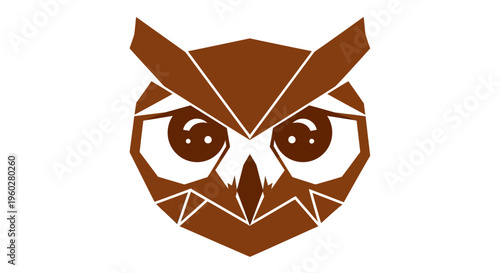 Geometric brown owl head illustration with sharp lines