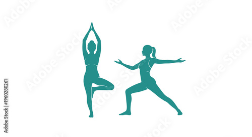Female yoga silhouettes demonstrating poses for health and balance
