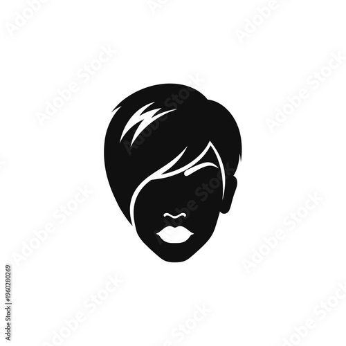 Female head silhouette with short hair and lips