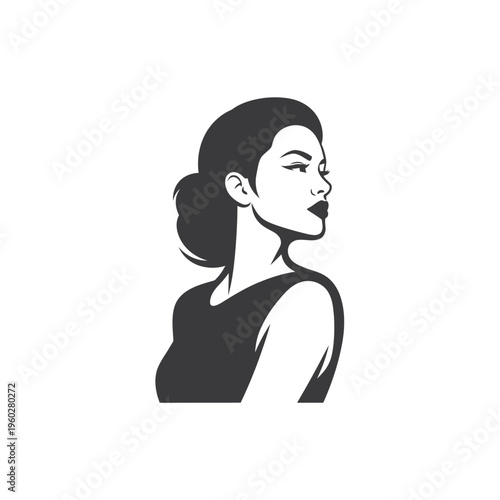 Elegant woman profile graphic illustration with bun hairstyle