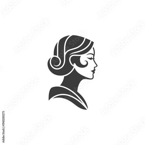 Elegant woman head profile with vintage hairstyle silhouette