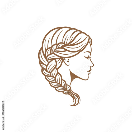 Elegant woman profile with braided hairstyle line art