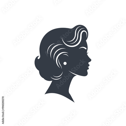 Elegant woman profile silhouette with retro hairstyle and earring