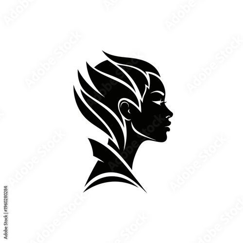 Elegant woman's head profile silhouette with stylized hair