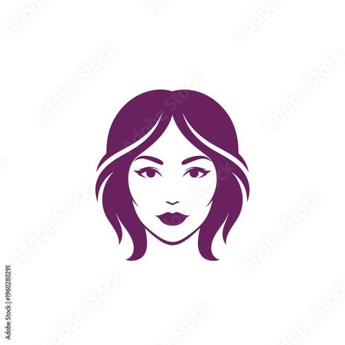 Elegant female face portrait with short purple hair