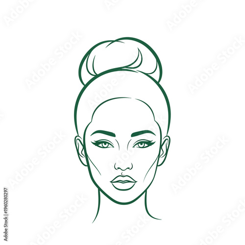 Elegant woman face line art with hair bun