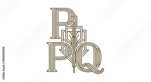 Decorative P and Q letter logo in Art Deco style