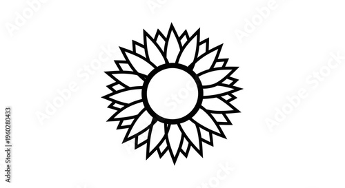 Black and white minimalist sunflower outline icon graphic