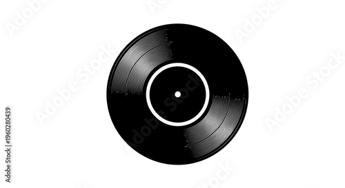 Black vinyl record music icon on white background
