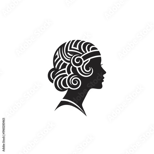 Art Deco elegant woman silhouette with vintage hairstyle profile