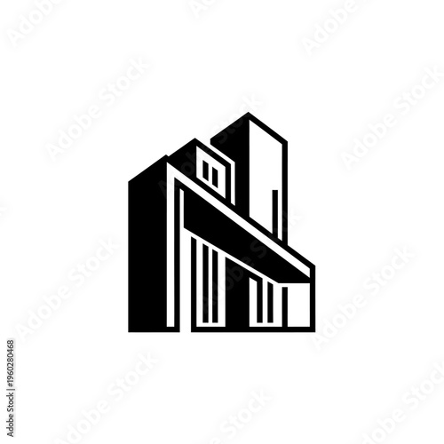 Abstract modern buildings icon in black and white