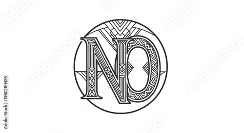 Art Deco style 'NO' word with intricate patterns