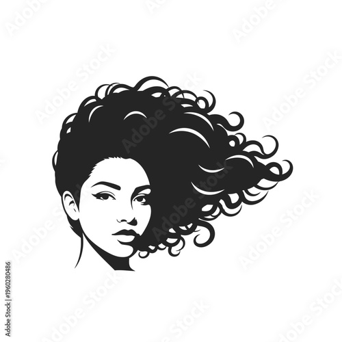 African American woman with voluminous curly hair illustration