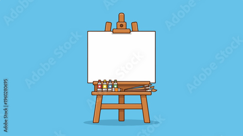 Easel with blank white canvas.
