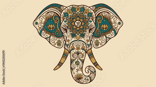 Elephant Head Mandala Design Art.