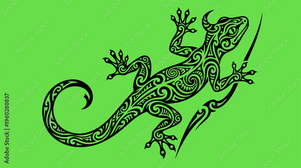 Fototapeta premium Green Gecko Tribal Tattoo Art.
