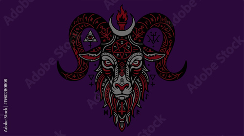 Goat head with crescent horns.