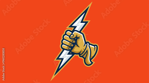 Hand Holding Lightning Bolt Symbol.