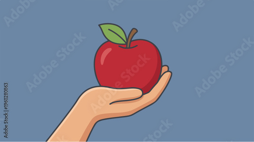 Hand Holding Red Apple Fruit.