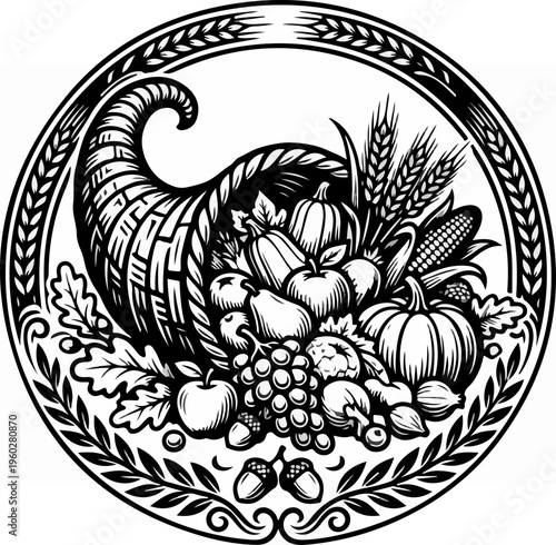 Harvest Cornucopia Fruit Vegetables.