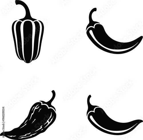 Chili pepper bell habanero silhouette illustration design, spicy vegetable artwork concept, hot food theme, cooking symbol, nutrition agriculture graphic style image